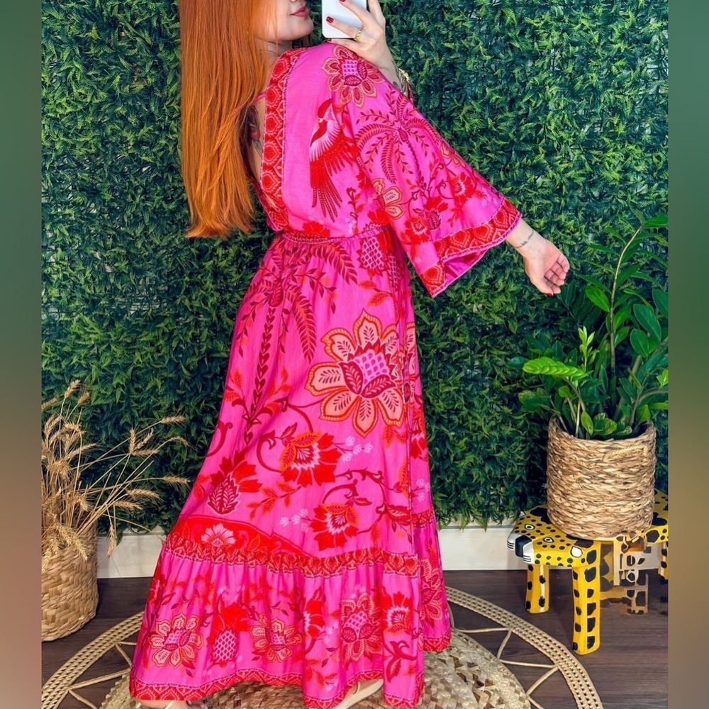 FARM Rio Romance Pink Long Dress Size S - Picture 3 of 10